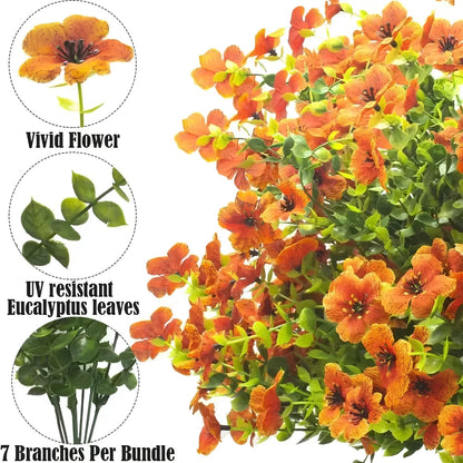 4Pcs Colorful Fall Fake Flowers - UV Resistant Artificial Outdoor Plants for Halloween Porch Decor