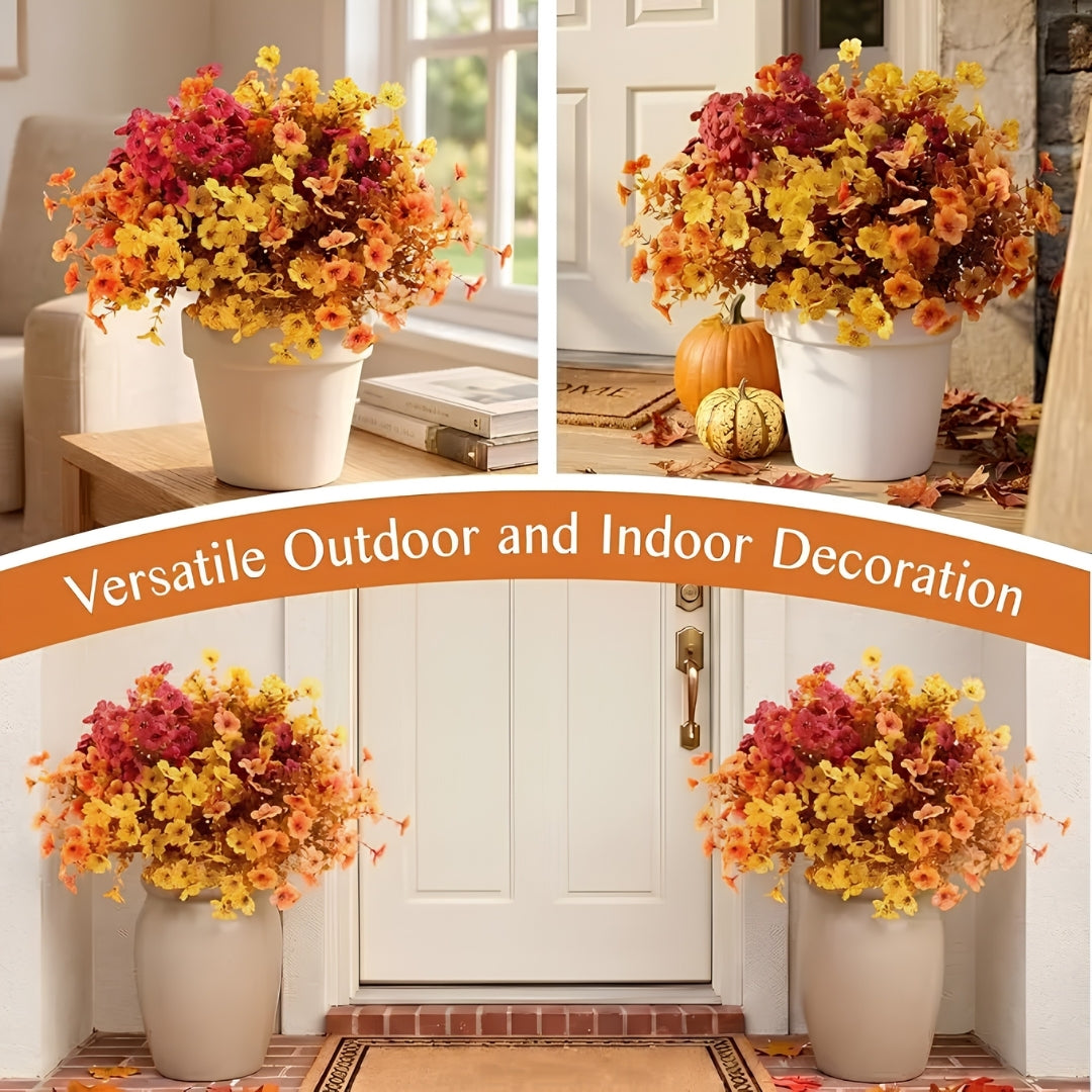 4Pcs Colorful Fall Fake Flowers - UV Resistant Artificial Outdoor Plants for Halloween Porch Decor