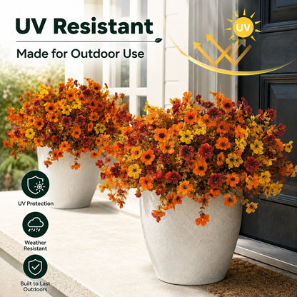 4Pcs Colorful Fall Fake Flowers - UV Resistant Artificial Outdoor Plants for Halloween Porch Decor